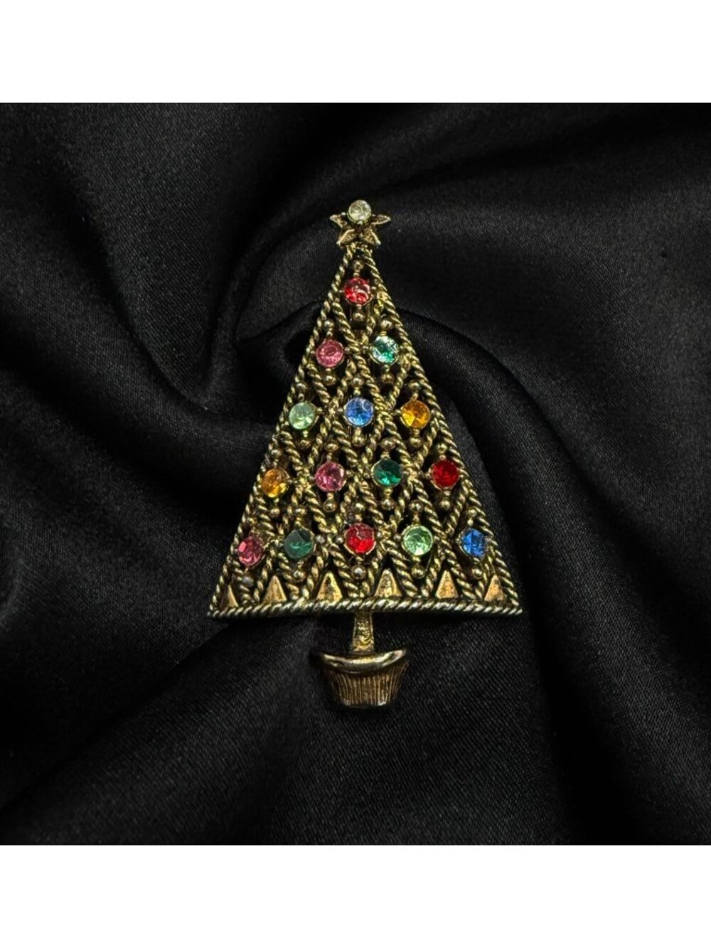 Vintage 1960's HOLLYCRAFT Signed Christmas Tree Brooch